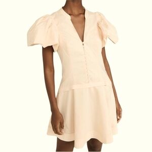JONATHAN SIMKHAI BLUSHCREAM WITH PUFF FLUTTER SLEEVES BUTTON FRONT DRESS Small